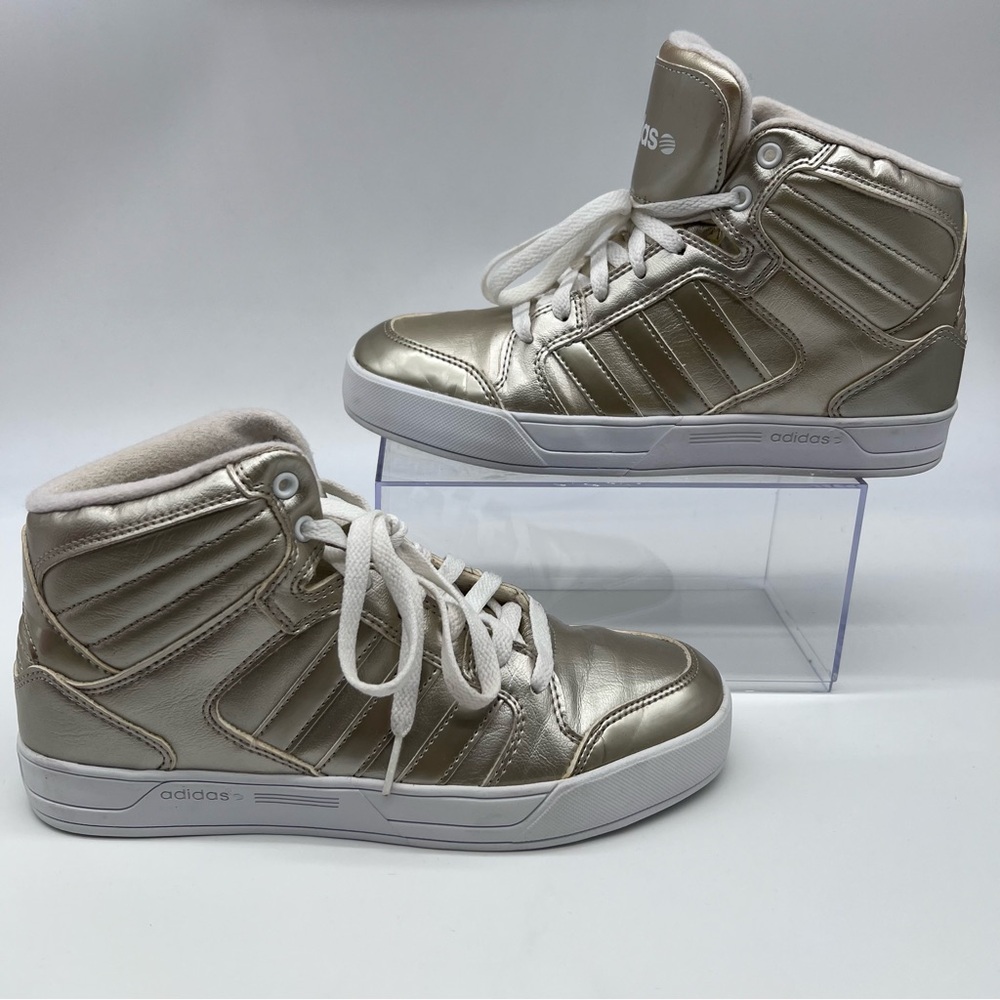 Adidas Neo Label Gold Metallic Leather Women’s High-Tops w/White Midsole-Sz 7.5